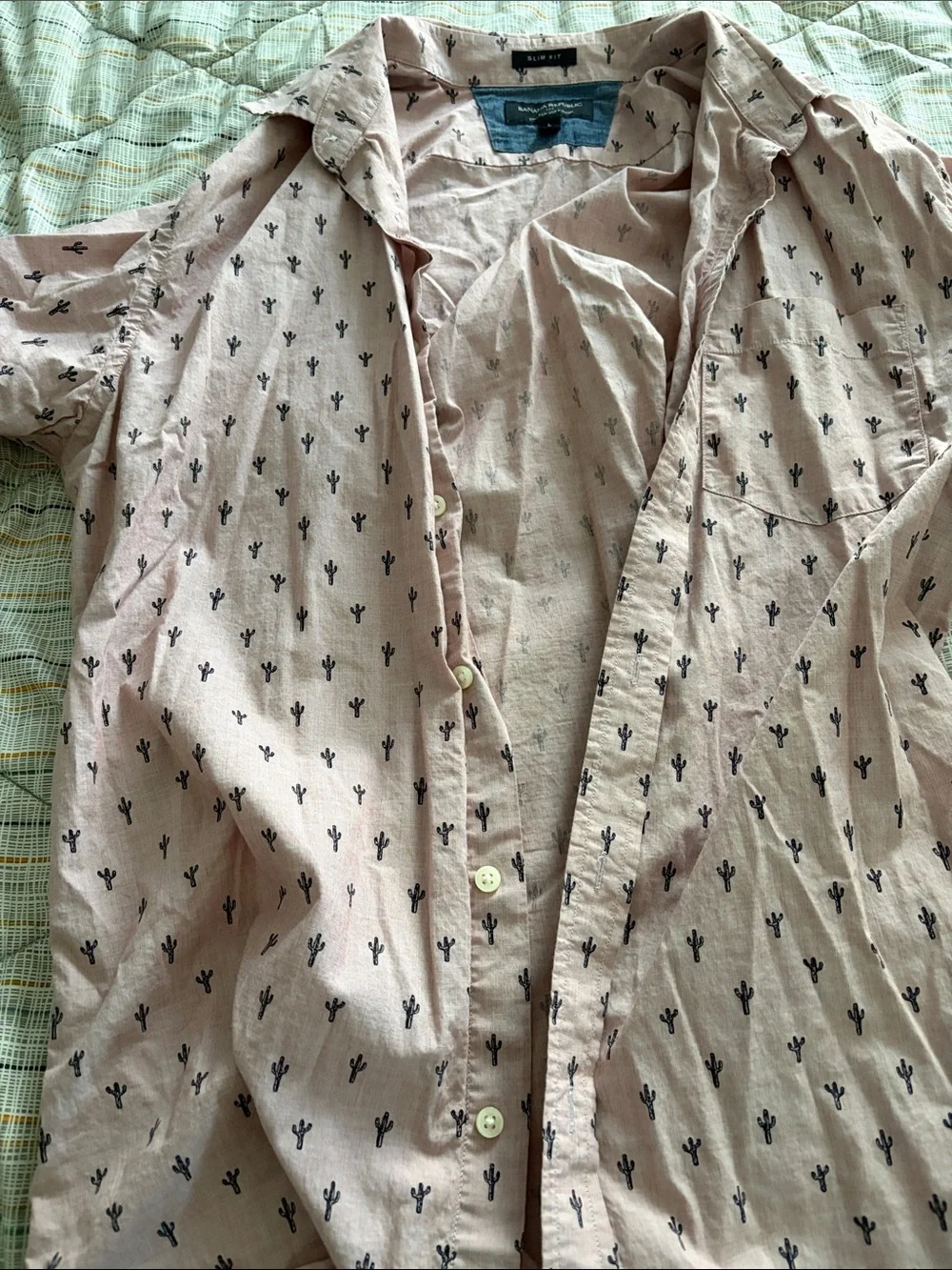 Banana Republic Light Pink Button-Down Shirt with Black Cactus Print